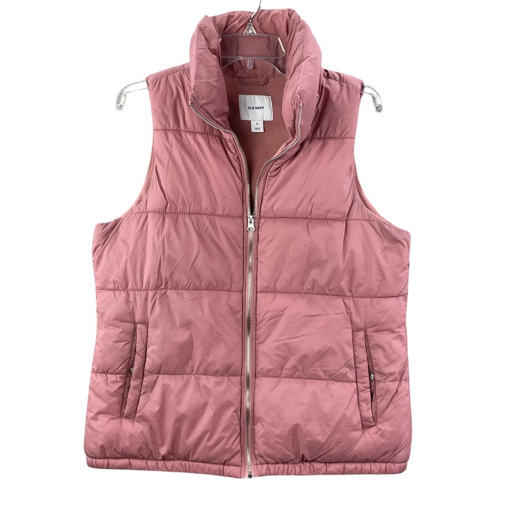 Old Navy Puffer Vest Women Medium Pink Fleece Lined Winter Outdoor Hike Gorpcore